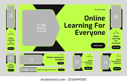 Learning for everyone web set banner for social media post design, education system web bundle banner design, online learning banner design, editable vector eps 10 file format