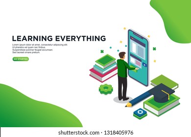 Learning everything isometric vector illustration concept. can use for, template, ui, landing page,  hero header, mobile app, banner, poster, flyer - Vector
