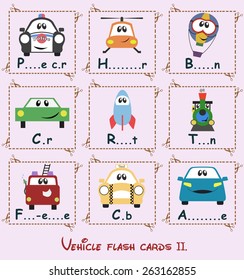 Learning flash cards - completing vehicle names