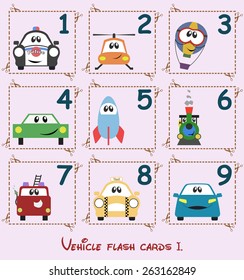 Learning flash cards - vehicles and numbers