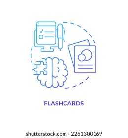 Learning flashcards blue gradient concept icon. Visualize information. Memorization techniques. Studying trick abstract idea thin line illustration. Isolated outline drawing. Myriad Pro-Bold font used