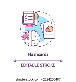 Learning flashcards concept icon. Visualize information. Memorization techniques abstract idea thin line illustration. Isolated outline drawing. Editable stroke. Arial, Myriad Pro-Bold fonts used