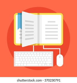 Learning flat illustration. Home education, contemporary education with technology usage. Modern flat design concepts for web banners, websites, printed materials, infographics. Vector illustration