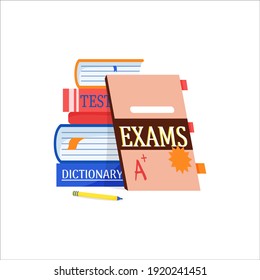 Learning a foreign language. Books, dictionary, tests. Simple colored graphic icons for courses and web store.