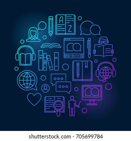 Learning a foreign language colorful illustration. Vector language learning outline concept sign on dark background