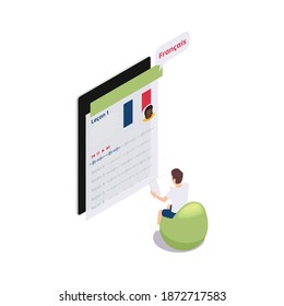 Learning foreign languages 3d concept on white background isometric vector illustration