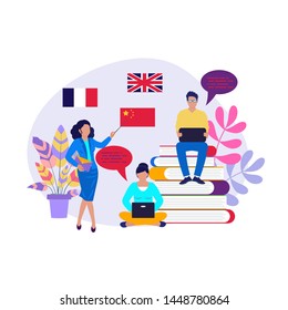 Learning Foreign Languages Concept. Education. Foreign Language Workshop, Language Learning Group. Vector Template.