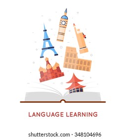 Learning foreign languages. Flat design vector illustration.