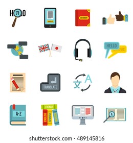 Learning foreign languages icons set in flat style. Language interpreter set collection vector illustration