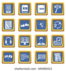 Learning foreign languages icons set in blue color isolated vector illustration for web and any design