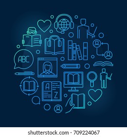 Learning foreign languages illustration. Vector language courses outline symbol on dark background