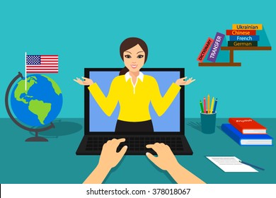 Learning foreign languages online. flat vector illustration