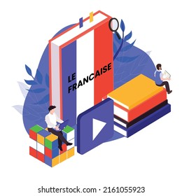 Learning france language online isometric 3d vector illustration concept for banner, website, illustration, landing page, flyer, etc.
