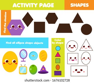 learning geometric shapes page for kids. Simple Forms Children game set. Eaducational fun for toddlers and pre school age