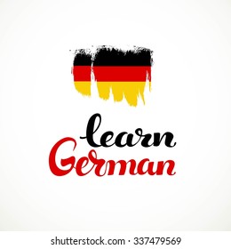 Learning German calligraphic inscription on a white background