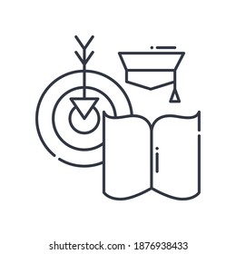 Lernziel-Symbol, lineare einzelne Illustration, dünne Linie, Webdesign-Zeichen, Umrisssymbol mit bearbeitbarem Strich auf weißem Hintergrund.
