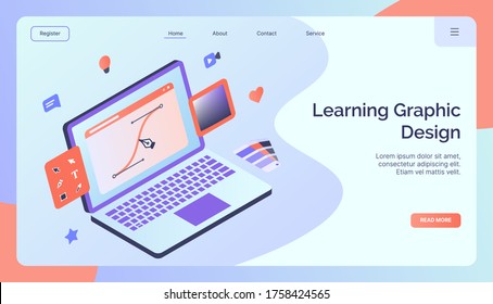 Learning graphic design campaign for web website home homepage landing template banner modern flat style vector illustration