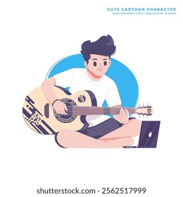 learning guitar cute cartoon character