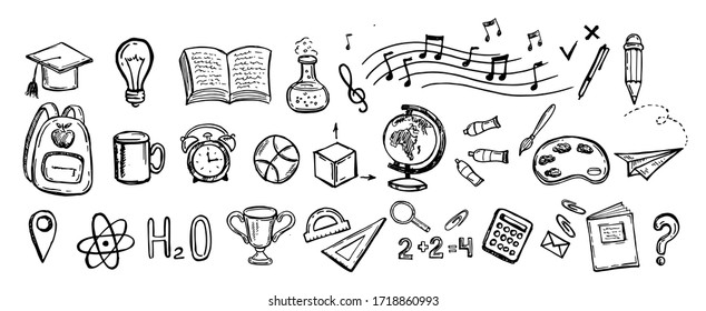Learning from home. Back to school. Hand drawn illustration.
