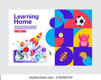 Learning Home, Education Banner Template, Vector  Illustration.