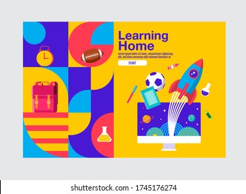 Learning Home, Education Banner Template, Vector  Illustration.