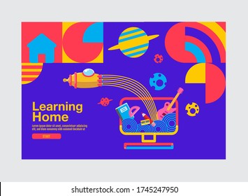 Learning Home, Education Banner Template, back to school, Vector Flat Design.