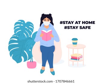 Learning at home. Schoolgirl is reading a book. Quarantine during a coronavirus COVID-19. Self isolation