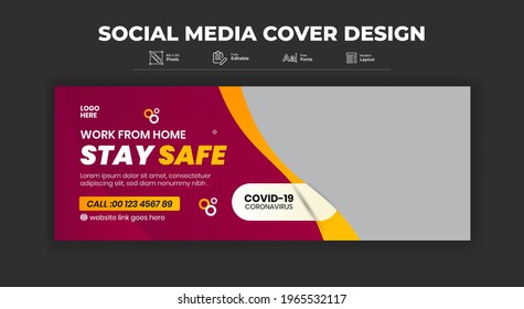 Learning From Home stay Safe medical social media cover design banner	
