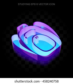 Learning icon: 3d neon glowing Backpack made of glass with transparent shadow on black background, EPS 10 vector illustration.