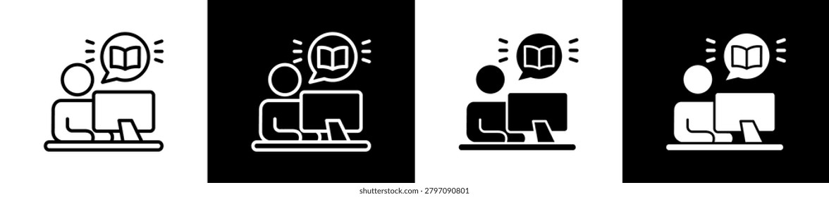 Learning Icon In Outline And Glyph Styles With Black And White Variations