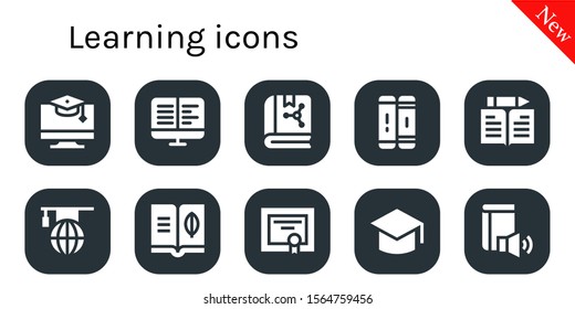 learning icon set. 10 filled learning icons.  Collection Of - Education, Ebooks, Book, Library, Learn, Learning, Diploma, Graduation icons