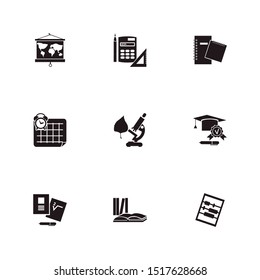 Learning icon set and abak with timetable, college and biology. Mathematics related learning icon vector for web UI logo design