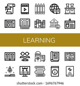 Learning Icon Set. Collection Of Graduation, Ebook, Digital Book, Books, Crayons, Encyclopedia, School, Chemical, Library Card, Open Book, Book, Knowledge, Vector, Professor Icons