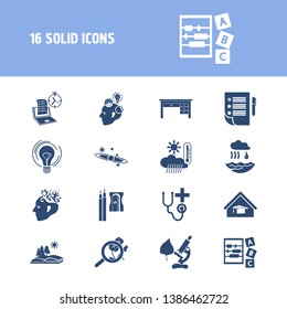 Learning icon set and desk with psychology, light bulb and meteorology. Nature related learning icon vector for web UI logo design.