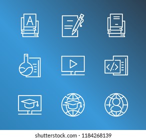 Learning icon set and digital education with internet university, chemical course and programming course. Encyclopedia related learning icon vector for web UI logo design.