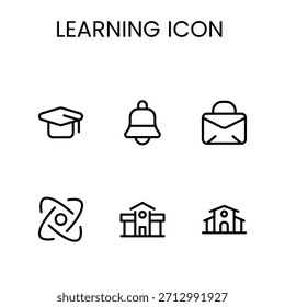 Conjunto de íconos de aprendizaje con libros, símbolos educativos, herramientas de estudio, Elementos de aprendizaje en línea y gráficos de conocimiento para App, Sitios web y proyectos digitales.