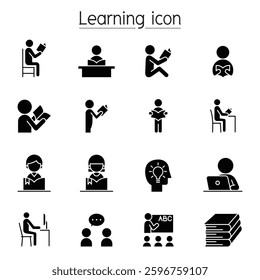 Learning icon set in glyph style