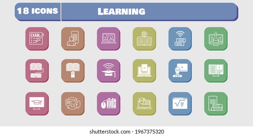 learning icon set. included chemistry, study, homework, learn, maths, book, training, learning, student-desktop, exam icons on white background. linear, filled styles.