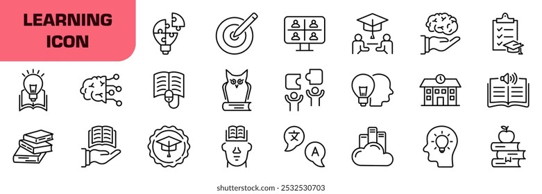 Learning icon set. Linear style.