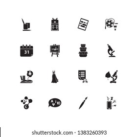 Learning icon set and music class with food container, calendar and school backpack. Molecule related learning icon vector for web UI logo design.