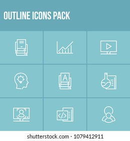 Learning icon set and online course with chemical course, course video and mentorship. Encyclopedia related learning icon vector for web UI logo design.