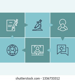 Learning icon set and online course with mentorship, online student and academic microscope. Contract related learning icon vector for web UI logo design.