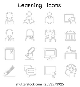 Learning icon set in thin line style