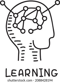 Learning icon. Sketchy head with circles and wires inside. Sketchy hand-drawn vector illustration.