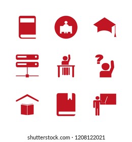 learning icon. learning vector icons set teacher at blackboard, ask pupil, teacher and server