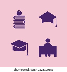 learning icon. learning vector icons set graduation hat, teacher and books and apple