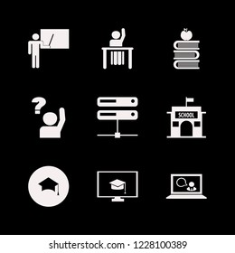 learning icon. learning vector icons set teacher at blackboard, server, ask pupil and school