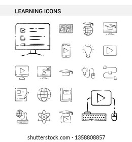 Learning icons hand drawn Icon set style, isolated on white background. - Vector