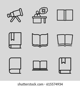 Learning icons set. set of 9 learning outline icons such as book, teacher