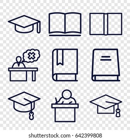 Learning icons set. set of 9 learning outline icons such as graduation cap, teacher, book, graduation hat